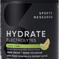 Sports Research® Hydrate Electrolytes Powder - Sugar-Free & Naturally Flavored with Vitamins, Minerals, and Coconut Water - Supports Hydration - Lemon Lime - 90 Servings