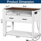 40-50 Gallon Fish Tank Stand with Power Outlet & 2 Storage Drawers, Heavy Duty Metal Frame Aquarium Stand with Waterproof Mat, 36.6" L*19.1" W Tabletop, 800LBS Capacity, White+Brown