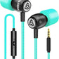 LUDOS Clamor Wired Earbuds in-Ear Headphones, 5 Years Warranty, Earphones with Mic, Noise Isolating Ear Buds, Memory Foam for iPhone, Samsung, School Students, Kids, Women, Small Ears - Turquoise
