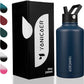 Insulated Water Bottle 64oz,Triple Wall Vacuum Stainless Steel(Dishwasher Safe),Leak Proof & Non-BPA,Flask Jug with Paracord Handle & Straw Spout Lids Sports