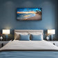 Jiuqinghua Canvas Prints Wall Art Blue Beach Ocean Landscape Paintings 1 panel Sunset Sea Waves Wall Decor Pictures Stretched and Framed for Living Room Bedroom and Office Decor Artwork 24x48inch