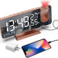 Projection Digital Alarm Clock for Bedrooms, Alarm Clock Radio on Ceiling, USB Charger Port, Temperature & Humidity Display, 7.3” Large Mirror LED Display,12/24H,Snooze,Dual Loud Clock- 4 Dimmer