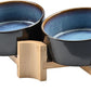 SPUNKYJUNKY 15° Slanted Ceramic Dog and Cat Bowl with Wooden Stand, Tilted Bulldog Food and Water Bowl No Slip Non-Spill for Cats Medium Dogs Big Face Pets 13.5 OZ (1.7 Cups, Starry Blue × 2)