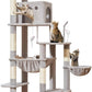 Taoqimiao 71 Inches Cat Tree for Indoor Cats Large Adult, Multi-Level Tall Cat Tower, 2 Cat Condo with 6 Scratching Posts, Super Large Hammcock, Cat Toys, Cozy Basket, Light Gray, MS037W