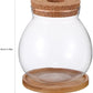 Desktop Fish Bowl Clear Glass Small Betta Fish Tank with Wood Lid and Bamboo Stand Table Hydroponic Plants Terrarium for Home Office Decoration 13 * 14cm