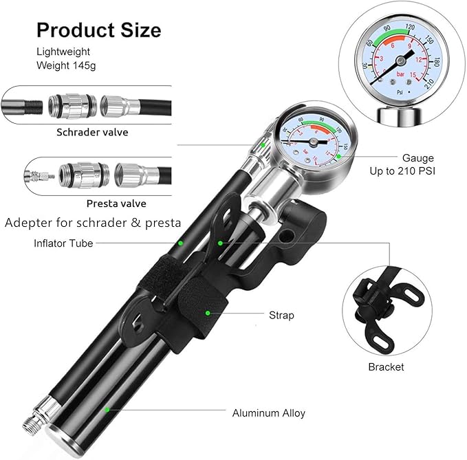 YBEKI Bike Tyre Repair Tool Kit - Bicycle Tool kit with 210 Psi Mini Pump 10-in-1 Multi-Tool with Chain Breaker, Tyre Levers &Tire Patch, Bone Wrench, 1 Portable Bag