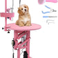 Electric Hydraulic Lift Pet Dog Grooming Table, 24Inch Grooming Desktop for Small Dogs, with Overhead Arm, Wireless Remote, Tool Organizer, Pink