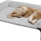 Veehoo Cooling Elevated Dog Bed with Fluffy Plush Bolster Cushion, Indoor Raised Dog Beds for Large Dogs, Soft Pet Sofa Cot with Removable Washable Mat, No-Slip Feet, 42 x 30 inches, Grey
