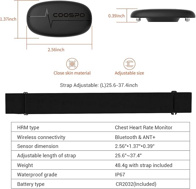 COOSPO H6 Heart Rate Monitor Chest Strap Bluetooth 4.0 ANT+ IP67 Chest Heart Rate Sensor for Peloton Polar DDP Yoga Map My Ride Garmin Sports Watches