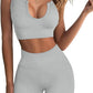 QINSEN Workout Outfits for Women 2 Piece Ribbed Seamless Crop Tank High Waist Yoga Leggings Sets