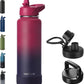 40oz Insulated Water Bottle with Straw, Stainless Steel Metal Vacuum Water Flask, Large Thermal Water bottle with Leakproof 3 Lids for Travel, Camping, Gym Sports Dark Rainbow