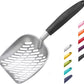 WePet Cat Litter Scoop, Aluminum Alloy Sifter, Kitty Metal Scooper, Deep Shovel with Diagonal Sifting Hole, Long Handle, Kitten Poop Lifter for Litter Box, Medium Size, Black Handle