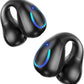 Open Ear Bone Conduction Headphones Bluetooth 5.3 Wireless Clip On Earbuds with Digital Display Charging Case 60 Hours Playtime Sport Earphones Built-in Mic IPX7 Waterproof for Running Fitness Black