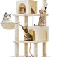 Taoqimiao Cat Tree, 71.7-Inch Cat Tower for Indoor Cats, Plush Multi-Level Cat Condo with 13 Scratching Posts, 2 Perches, 2 Caves, Hammock, 2 Pompoms,Beige MS013LM