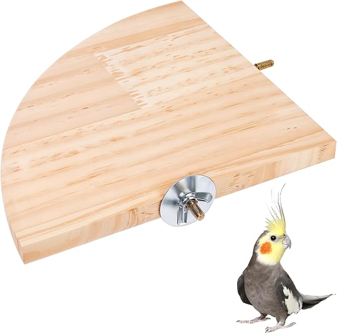 Bird Perch Platform Stand Wooden Parrot Perch Corner 6.7 Inches Fan Shape Playground Cage Accessories Parrot Stand Flat Perches for Bird Cages Corner Shelf for Birds Parrots Hamster Gerbil