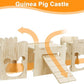 Natural Wooden Rabbit Castle House,Extra Large Hideout for Rabbit Guinea Pig Chinchilla Ferret,Sturdy Bunny House with Stair