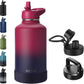 64oz Insulated Water Bottle with Straw, Half Gallon Stainless Steel Vacuum Water Jug, Large Thermal Water Bottle Flask with Leakproof 3 Lids for Travel, Camping, Gym Sports Dark Rainbow