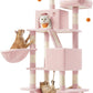 Feandrea Cat Tree, 66.1-Inch Large Cat Tower with 13 Scratching Posts, 2 Perches, 2 Caves, Basket, Hammock, Pompoms, Multi-Level Plush Cat Condo for Indoor Cats, Jelly Pink UPCT165P01