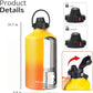 Water Bottle Insulated 32oz 40oz 64oz 128oz Straw Lid Spout Lid & 3 Lids, Leak Proof, Vacuum Insulated,Stainless Steel Water Bottle Wide Mouth for Sports, Gym or Office