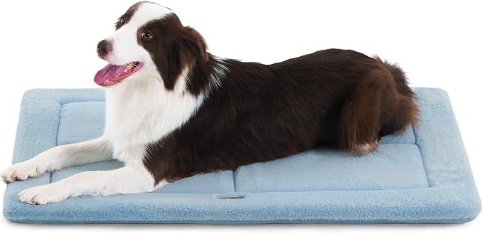 Made4Pets Dog Crate Pad Bed for Medium Large Dogs, Washable & Reversible, Anti-Slip Kennel Mat for Cozy Sleeping, Soft Fluffy Dog Bed for Indoor & Outdoor Use, 35"x23", Blue
