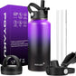 Water Bottle Insulated 32oz 40oz 64oz 128oz Straw Lid Spout Lid & 3 Lids, Leak Proof, Vacuum Insulated,Stainless Steel Water Bottle Wide Mouth for Sports, Gym or Office