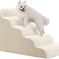 MIHIKK Dog Stairs Ramp, Curved 5-Step Dog Steps for Small Dogs and Cats, Pet Stairs for High Beds and Couch with Anti-Slip Washable Cover and Durable High Density Foam, Beige