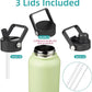 32 oz Insulated Water Bottle Stainless Steel Sport Bottles with 3 Lids,Macaron Green