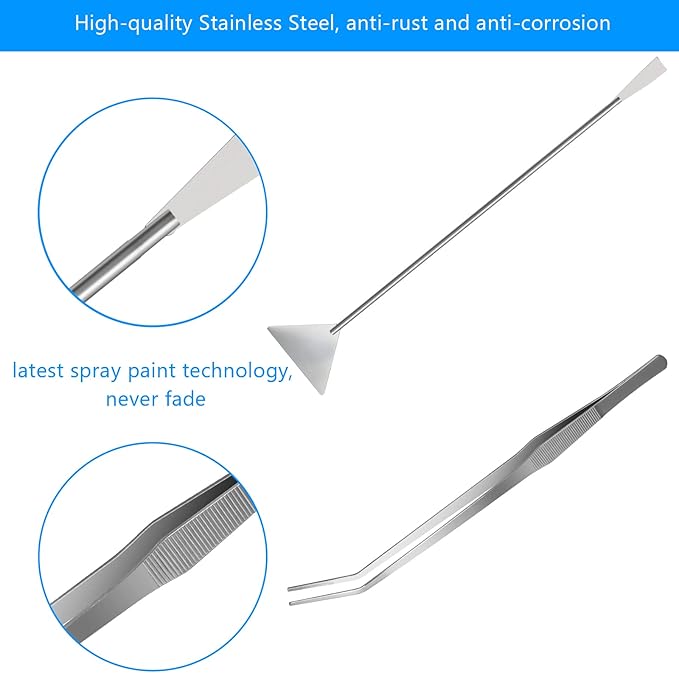 Aquarium Aquascape Tools Kit 15in, 4 in 1 Anti-Rust Aquatic Plant Aquascaping Tool Stainless Steel Tweezers Scissor Spatula for Aquarium Tank Clean Fish Tank Aquascape Accessories Set(Silver)