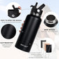 Water Bottle Insulated 32oz 40oz 64oz 128oz Straw Lid Spout Lid & 3 Lids, Leak Proof, Vacuum Insulated,Stainless Steel Water Bottle Wide Mouth for Sports, Gym or Office