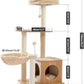 PEQULTI Cat Tree Modern Cat Tower for Indoor Cats,Multilevel Cat Play House with Large Condo, Spacious Hammock, Cozy Top Perch,Scratching Post and Dangling Balls