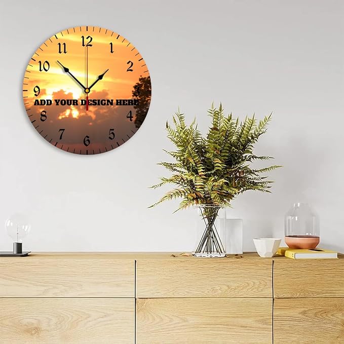 Generic Custom Wall Clock Personalized Clocks with Photo Text Logo Silent Non Ticking Round Decoration for Kitchen Creative, 10inch-25cm
