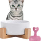 Ceramic Dog Cat Bowl with Wood Stand,Cat Food & Water Bowls Elevated Non-Spill Modern Cute Kitty Dishes Heavy Weighted Round Pet Dishes Set for Kitten Small Cat(White)