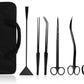 Aquascaping Tools 7 in 1 Kit Aquarium Plant Scissors Tools Set Curved & Waved Scissor Tweezers Spatula Stainless Steel Anti Rust Tools for Aquascape Black
