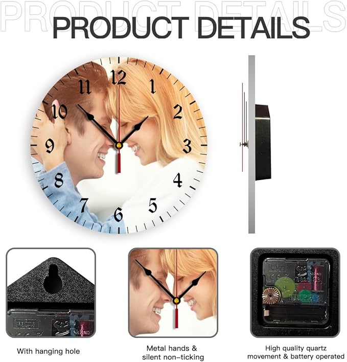 Generic Custom Clocks for Walls Personalized Clocks with Photo Text Logo Customize Gifts for Kitchen Bathroom Home Family Friends Gifts, 12inch-30cm