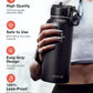 Water Bottle 32 oz Insulated with Straw, Coolflask Stainless Steel Metal 3 Lids Water Flask Wide Mouth for Sports or Office, Non-BPA Keep Cold Up to 48 Hrs or Hot Up to 24 Hrs, Magic Black
