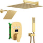 Brushed Gold Shower System Set Temperature Display Push Button Shower Faucet with 12 inch and 8 inch Wall Mount Full Body Shower Head and Handheld Shower