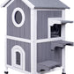 GEGURI Outdoor Cat House Weatherproof, Wooden Two-Story Feral Cat Shelter with Openable Roof, Escape Door, Balcony