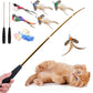 Interactive Cat Wand Toys Set, 2PCS Cat Teaser with 6 Replacement Birds, Feathers & Bells for Indoor Play