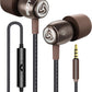 LUDOS Clamor Wired Earbuds in-Ear Headphones, 5 Years Warranty, Earphones with Microphone, Noise Isolating Ear Buds, Memory Foam for iPhone, Samsung, School Students, Kids, Women, Small Ears - Brown