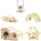 Hamster Toys 5-Piece Set,Hamster House, Swing, Climbing Ladder, Seesaw & Exercise Wheel,Pet DIY Sport Exercise Toys Set, Small Animal Habitat Accessories,Gerbils, Mice(Natural Wood A)