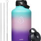BUZIO 64oz Insulated Water Bottle Stainless Steel Double Wall Leak Proof Half Gallon with Straw Lid and Flex Cap (Cold for 48 Hrs) Sports Flask Metal Travel Mug for Hiking Cycling, Hydrangea
