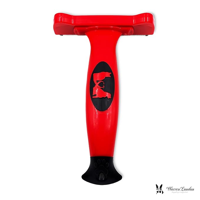 Warren London Deshedding Brush for Dogs – Large Short-Hair | 4-in Stainless-Steel Undercoat Rake Reduces Shedding Up to 95% | Gentle Skin-Safe Comb, Quick-Clean Release, Non-Slip Ergonomic Grip