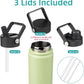 Insulated Water Bottle 24oz Stainless Steel Sport Bottles with 3 Lids,Macaron Green