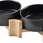 SPUNKYJUNKY 15° Slanted Ceramic Dog and Cat Bowl with Wooden Stand, Tilted Bulldog Food and Water Bowl No Slip Non-Spill for Cats Medium Dogs Big Face Pets 13.5 OZ (1.7 Cups, Black × 2)