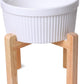 Large Dog Food Bowl, 65 oz Ceramic Bowls for Medium Breed, Pet Food Water Dish Heavy Wighted, Raised Dog Bowl with Wooden Stand, White