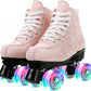 Roller Skates for Women and Men Cowhide High-Top Shoes Classic Double-Row Roller Skate Four-Wheel Roller Skates for Men Girls Unisex Christmas