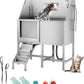 50" Dog Bathtub for Large Dogs, Professional Dog Washing Station with Wash Tub Attachment, Bath Pool for Outdoor, Indoor Shower and Grooming (50" Left Door)