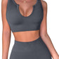 QINSEN Workout Outfits for Women 2 Piece Ribbed Seamless Crop Tank High Waist Yoga Leggings Sets