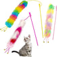 3 Pack Cat Wand Toy, Rainbow Cat Feather Toys with Bells, Teaser Wand with Soft Furry Tail, Interactive Toys for Indoor Cats & Kitten & Kitty