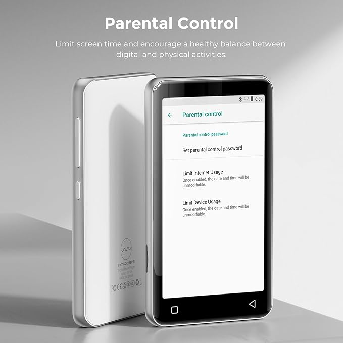 innioasis 80GB MP3 Player with Bluetooth and WiFi, MP3 Player for Kids with Spotify, Spotify Kids, Pandora, Audible, 4.0" Touch Screen Music Player with Parental Controls, Up to 1TB (White+ Silver)